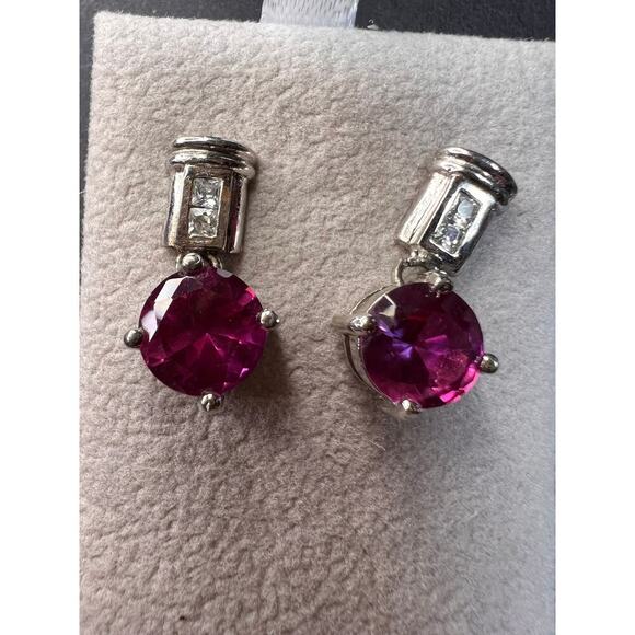 Lab purple sapphire and topaz sterling silver earrings - Picture 14 of 16